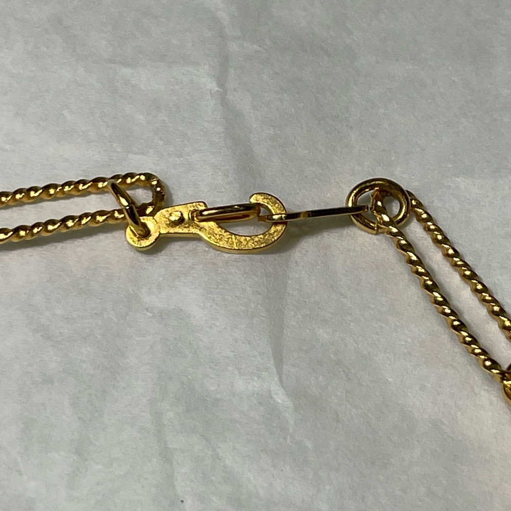 Vintage 60s Yellow Gold Tone Faux Pearl Line Link Etched Necklace Jewelry 1960 - Picture 3 of 3